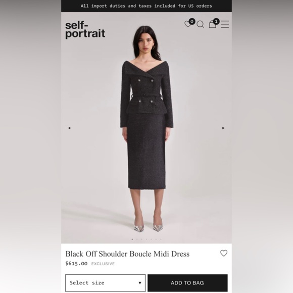 Self Portrait Black Off Shoulder Boucle Midi Dress - Picture 2 of 2